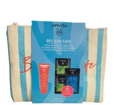 Apivita Hydra Sensitive Soothing Face Cream SPF50 x 50ml + Aloe Face Mask + Hyaluronic Acid Hair Mask With Beach Hand Bag Gift