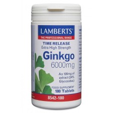 Lamberts Ginkgo 6000mg Time Release x 180 Tablets - For Memory And Normal Circulation