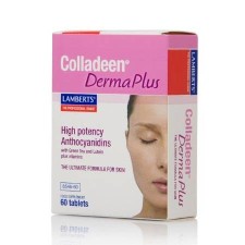 LAMBERTS COLLADEEN DERMAPLUS. HIGH POTENCY ANTHOCYANIDINS WITH GREEN TEA AND LUTEIN PLUS VITAMINS. SUPPORTS NORMAL COLLAGEN FORMATION& NORMAL FUNCTIONING OF BLOOD VESSELS 60TABLETS