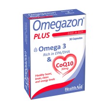 HEALTH AID OMEGAZON PLUS, OMEGA 3 FATTY ACIDS& CoQ10. FOR HEALTHY HEART& ENERGY LEVELS 30CAPSULES