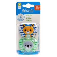 DR. BROWNS PREVENT, SILICONE PACIFIER WITH ANIMAL FACES BOY 12m+ 2PIECES