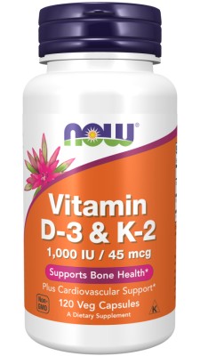 Now Foods - Vitamin D-3 & K-2 x 120 Veg Capsules