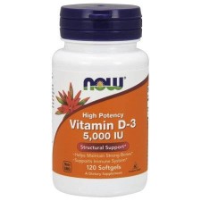 NOW VITAMIN D3 5000IU, SUPPORTS IMMUNE SYSTEM& HELPS MANTAIN HEALTHY BONES 120SOFTGELS