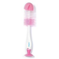 Babyono Brush for Bottles and Teats with Suction Cup & Retractable Mini Brush Pink