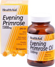 HEALTH AID EVENING PRIMROSE OIL 1300MG WITH VITAMINE E. REDUCE MENOPAUSAL SYMPTOMS 30CAPSULES
