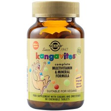 SOLGAR KANGAVITES MULTIVITAMIN& MINERAL FORMULA. TROPICAL PUNCH FLAVOR, FOR KIDS 3+ YEAR OLD 60. CHEWABLE TABLETS