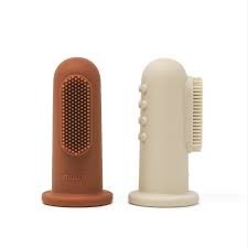 Mushie Finger Toothbrush Blush/Shifting Sand 2s