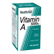 HEALTH AID VITAMIN A 5000IU. MAINTENANCE OF NORMAL VISION, SKIN& MUCOUS MEMBRANES 100CAPSULES