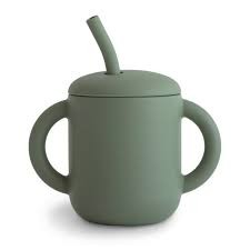 Mushie Silicone Training Cup With Straw Dried Thyme
