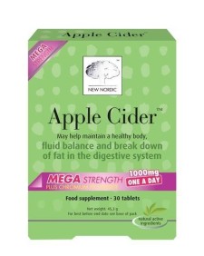 NEW NORDIC APPLE CIDER MEGA STRENGTH 1000MG 30 TABLETS, CONTRIBUTES TO NORMAL DIGESTION AND BREAKDOWN OF FATS
