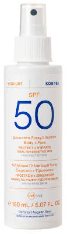 Korres Yoghurt Spf50+ Sunscreen Spray Body & Face Protect Hydrate 150ml