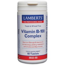 Lamberts Vitamin B-100 Complex x 60 Tablets - High Potency B Vitamins With Choline & Inositol