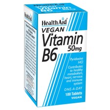Health Aid Vitamin B6 (Pyridoxine) 50mg x 100 Veg Tablets - Support For Healthy Metabolism, Heart, Nervous & Immune System