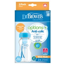 DR. BROWNS NATURAL FLOW OPTIONS+ ANTI- COLIC WIDE- NECK BABY BOTTLES 2PIECES* 270ML BLUE
