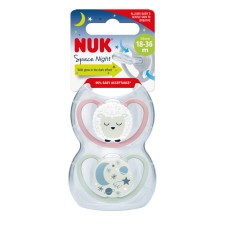 NUK SILICONE SOOTHER 18-36m SPACE NIGHT 2PIECES