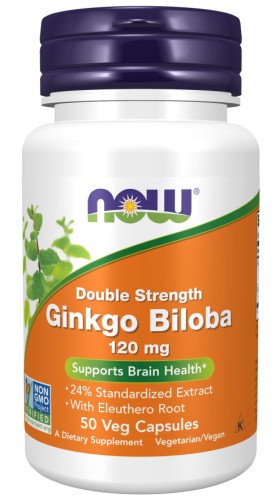 Now Double Strength Ginkgo Biloba 120mg 50 Vegetable Capsules