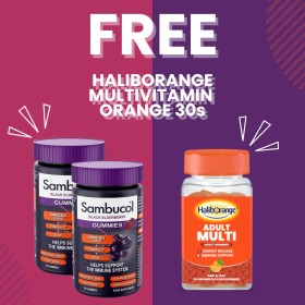 Sambucol Adults 30 Gummies 2 Packs + Haliborange 30 Softies Free