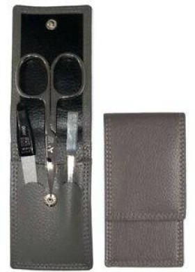 YES SOLINGEN MANICURE CASE 3-PIECE. CONTAINS NAIL SCISSORS, SAPPHIRE FILE AND TWEEZERS. IN GREY POCKET LEATHER CASE 99260