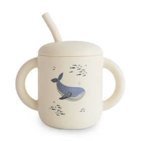 Mushie Silicone Training Cup With Straw Whales