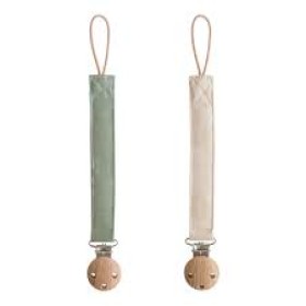 Mushie Linen Pacifier Clip Olive/Shifting Sand
