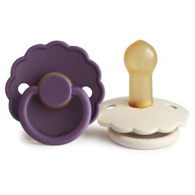 FRIGG Daisy Round Latex Pacifiers Violet Dream/Cream Size 2, 6-18m 2s