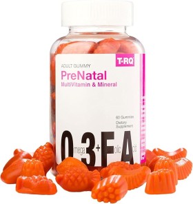 T-RQ Adult Gummy Prenatal Multivitamin & Mineral, Omega 3 + Folic Acid x 60 Gummies