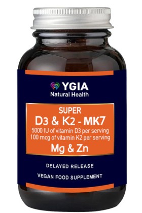 Ygia Super D3 5000iu & K2 100mcg-MK7, Mg & Zn 60 Capsules