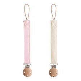 Mushie Linen Pacifier Clip Blush/Cream 2s
