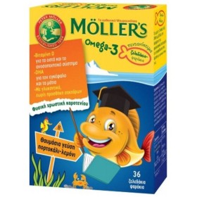 MOLLERS OMEGA 3 FISH OIL FATTY ACIDS& VITAMIN D FOR CHILDREN ORANGE- LEMON FLAVOR 36GUMMIES 