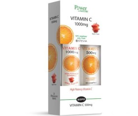 Power Of Nature Vitamin C 1000mg Apple Flavour 24 Effervescent Tablets + Vitamin C 500mg 20 Effervescent Tablets 1+1