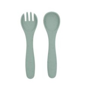 Kikka Boo Fork & Spoon Set Platinum Silicone Sage