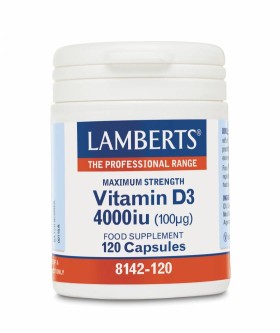 Lamberts Vitamin D3, ΒΙΤΑΜΙΝ D3 4000IU ΓΙΑ ΤΗΝ ΥΓΕΙΑ ΤΩΝ ΟΣΤΩΝ- ΔΟΝΤΙΩΝ ΚΑΙ ΑΝΟΣΟΠΟΙΗΤΙΚΟΥ 120ΚΑΨΟΥΛΕΣ