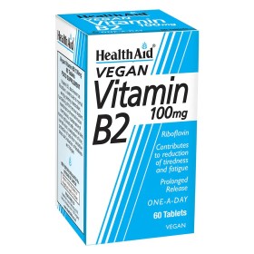 Health Aid Vitamin B2, ΒΙΤΑΜΙΝΗ Β2- ΡΙΒΟΦΛΑΒΙΝΗ 100MG. ΓΙΑ ΥΨΗΛΑ ΕΠΙΠΕΔΑ ΕΝΕΡΓΕΙΑΣ 60ΧΑΠΙΑ