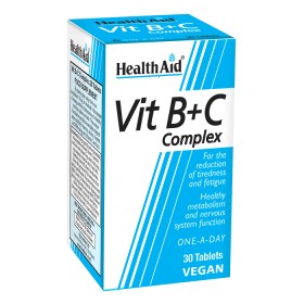 HEALTH AID VIT B+C COMPLEX, VITAMIN B& C. RELEASE ENERGY& MAINTENANCE HEALTHY NERVOUS SYSTEM AND SKIN 30TABLETS