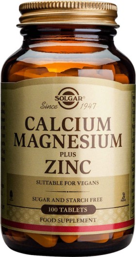 SOLGAR CALCIUM MAGNESIUM PLUS ZINC, THE ULTIMATE COMBINATION FOR STRONGER BONES 100 TABLETS