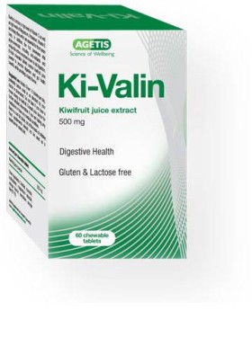 AGETIS KI-VALIN, KIWIFRUIT JUICE EXTRACT 500MG. FOR A HEALTHY DIGESTIVE SYSTEM 60 CHEWABLE TABLETS