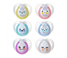 TOMMEE TIPPEE NIGHT TIME ORTHODONTIC 0-6m, GLOW IN THE DARK SOOTHERS. 1 PACK WITH 2 SOOTHERS