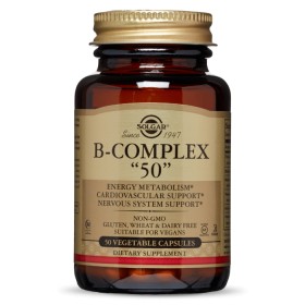 SOLGAR B-COMPLEX 50.  FOR ENERGY METABOLISM, CARDIOVASCULAR& NERVOUS SYSTEM SUPPORT 50CAPSULES