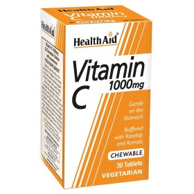 Health Aid Vitamin C, ΒΙΤΑΜΙΝΗ C 1000MG. ΜΑΣΩΜΕΝΕΣ ΤΑΜΠΛΕΤΕΣ ΜΕ ΓΕΥΣΗ ΠΟΡΤΟΚΑΛΙ 30ΤΕΜΑΧΙΑ