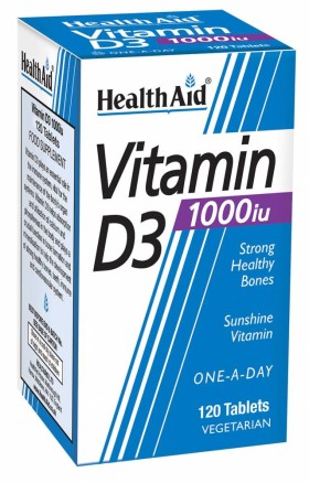 HEALTH AID VITAMIN D3 1000IU, SUNSHINE VITAMINE. FOR STRONG& HEALTHY BONES 120TABLETS