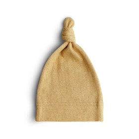 Mushie Ribbed Knotted Baby Beanie Mustard Melagne 0-3 months