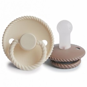 FRIGG Rope Round Silicone Pacifiers Cream/Sepia - Size 2, 6-18m 2s