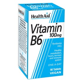 Health Aid Vitamin B6, ΒΙΤΑΜΙΝΗ Β6- ΠΥΡΙΔΟΞΙΝΗ 100MG. ΓΙΑ ΤΗΝ ΙΣΟΡΡΟΠΙΑ ΤΟΥ ΜΕΤΑΒΟΛΙΣΜΟΥ, ΝΕΥΡΙΚΟΥ, ΜΥΙΚΟΥ ΚΑΙ ΑΝΟΣΟΠΟΙΗΤΙΚΟΥ ΣΥΣΤΗΜΑΤΟΣ 90ΧΑΠΙΑ