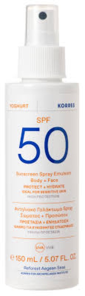 Korres Yoghurt Spf50+ Sunscreen Spray Body & Face Protect Hydrate 150ml