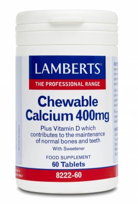 LAMBERTS CHEWABLE CALCIUM 400MG, PLUS VITAMIN D. CONTRIBUTES TO THE MAINTENANCE OF NORMAL BONES& TEETH 60TABLETS