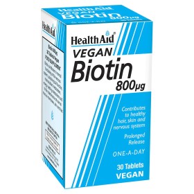Health Aid Biotin 800μg, ΒΙΟΤΙΝΗ ΓΙΑ ΤΗΝ ΕΝΙΣΧΥΣΗ ΤΟΥ ΔΕΡΜΑΤΟΣ& ΜΑΛΛΙΩΝ 30ΧΑΠΙΑ