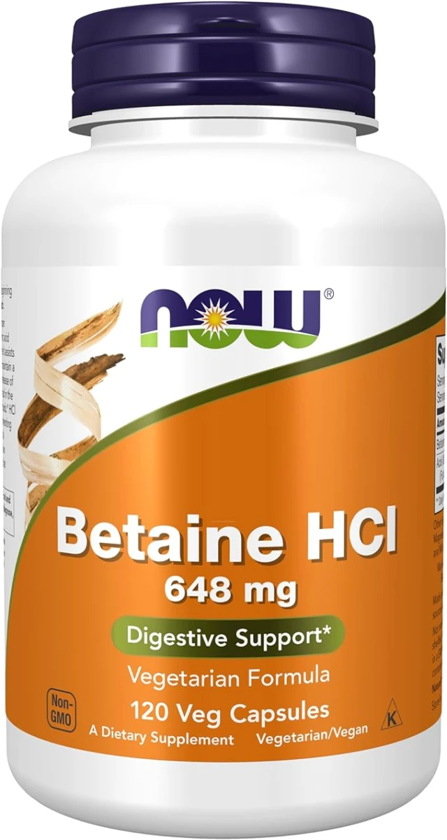 Now Foods Betaine HCL 648mg x 120 Vegetable Capsules Epharmadora